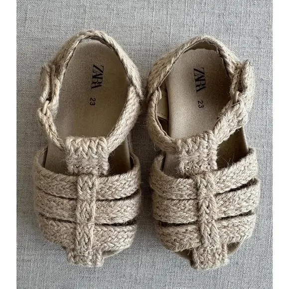 Zara Toddler Jute Fisherman Sandals Size 23 EU 7 US | Neutral Summer Shoes - Picture 7 of 8